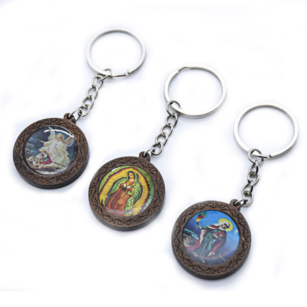 Komi Customized Religious Catholic High Quality Wooden Photo Keyrings Jesus Icon Image Keychain