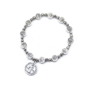 Komi Religious Metal Alloy Round Beads Cathlolic St. Benedict Medal Pendant Rosary Prayer Bracelet