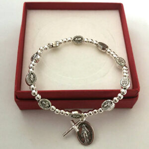 Handmade Rosary Bracelet Elasticated Metal Bracelet Stations of the Cross Medals and Ccb Beads Rosary Prayer Bracelets