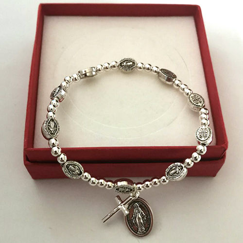 Handmade Rosary Bracelet Elasticated Metal Bracelet Stations of the Cross Medals and Ccb Beads Rosary Prayer Bracelets