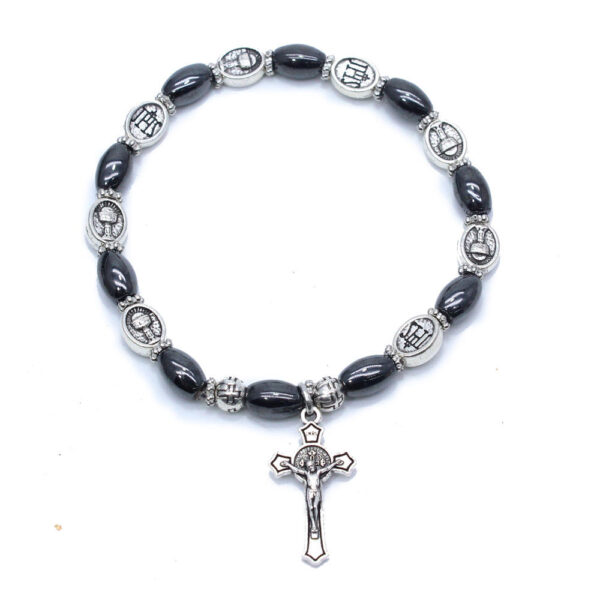 Komi Wholesales Black Christian Jewelry Icon Black Beads Rosary Crucifix Virgin Mary Pendant Bracelet
