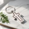 KOMI Silver Metal Rotating Cross Keychain for Bag Accessories Cross Car Keyring Charm Pendant Key Holder Metal Key Chain for Men