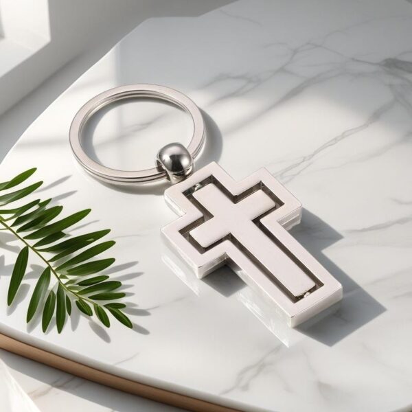 KOMI Silver Metal Rotating Cross Keychain for Bag Accessories Cross Car Keyring Charm Pendant Key Holder Metal Key Chain for Men