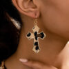 H742dfdd5b8604a929f20c04dd16aee67S Leopard Print Cross-Shaped Earrings Fashionable and Versatile Elegant in Style Pendant Earrings Accessories
