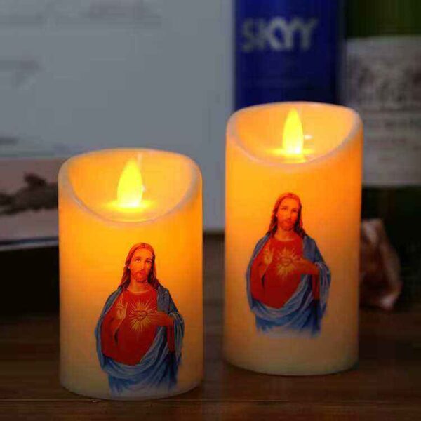 1pc LED Electronic Plastic Candle Light Virgin Jesus Catholic Christian Virgin Jesus Prayer Plastic Candle Light Crafts Wholesale