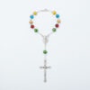Hot Selling Rosary Bracelet Handmade Colorful Wooden Beads Alloy Jesus Cross Maria Medal Religious Jewelry Bracelet