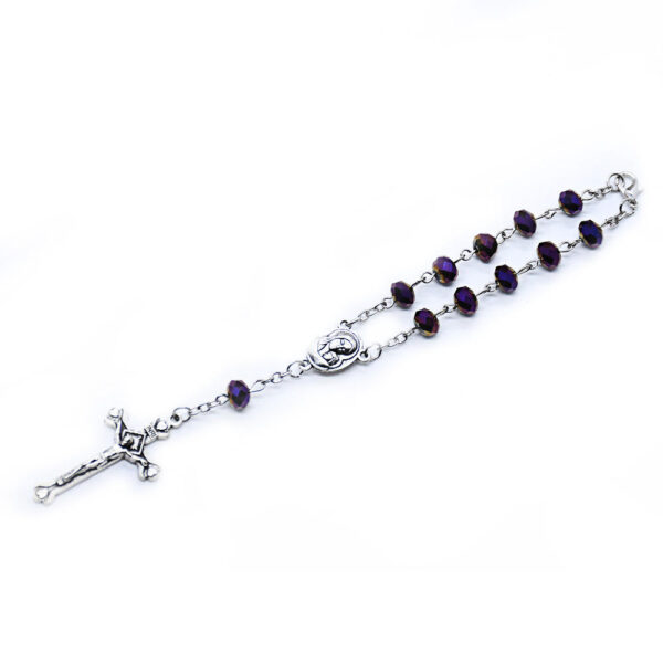 H75b4e16859e141f181f7220f4c0ef751O Komi Religious Purple Crystal Beads Cross Virgin Mary Pendant Catholicism Gift Prayer Rosary Bracelet