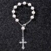 H76e2f353b27b443a804796942e7497f8L KOMi Religious Rosary Bracelet White Glass Pearl Imitation Children's Communion Baby's Baptism Bracelet Favors Catholic Mini Ro