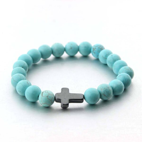 KOMI New Black Gallstone Cross Elastic Bracelet Turquoise Bracelet