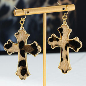 Leopard Print Cross-Shaped Earrings Fashionable and Versatile Elegant in Style Pendant Earrings Accessories