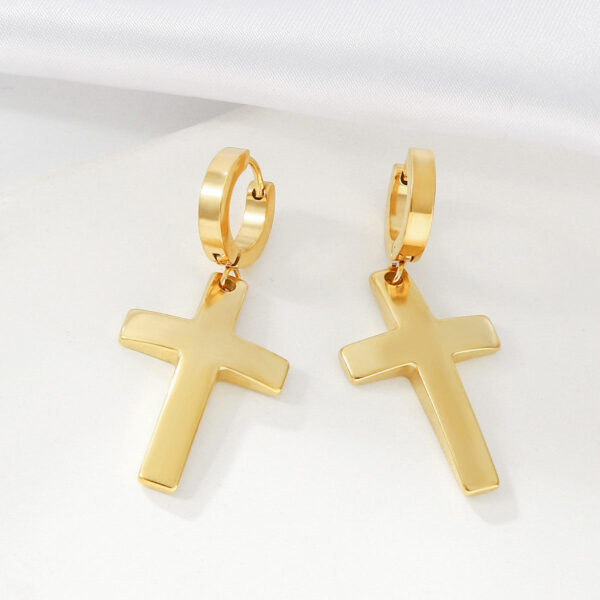 H791ceafac2f24b46b72f9109e4c24039f KOMI 18K Gold Stainless Steel Cross Dangle Drop Earrings for Men Women HipHop Earrings Personality Hoop Earrings for Boys Girls