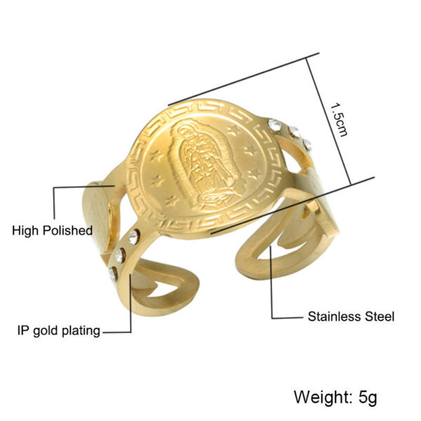 H7983e08135d34a0fa774b2f2e5286d764 Stainless Steel Virgin Mary Ring Adjustable Virgin of Guadalupe Open Religious Ring Jewelry Wholesale