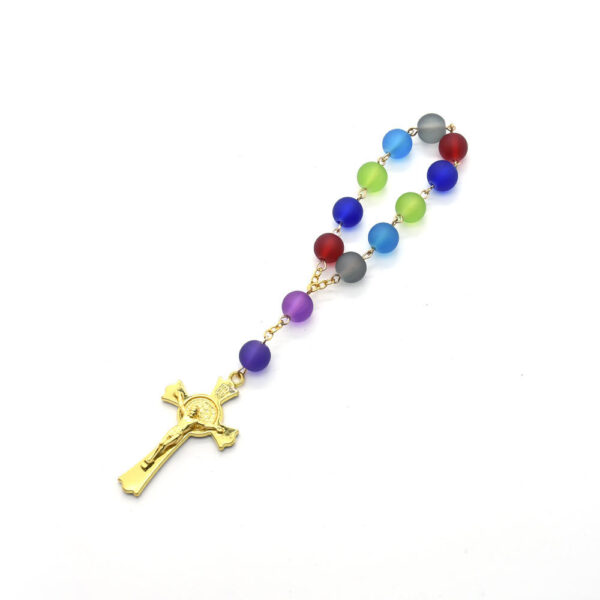 H7a8d825f87fd4384bdd22b26917cdcfcS Komi Wholesale Colorful 6mm Glass Beads Cross Rosay Bracelet Religious Prayer Bracelet Safe Car Accessories Pendant