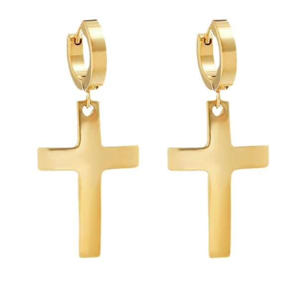 H7b2fe44f4a484a9ba8d3d1a15b20486cY KOMI 18K Gold Stainless Steel Cross Dangle Drop Earrings for Men Women HipHop Earrings Personality Hoop Earrings for Boys Girls