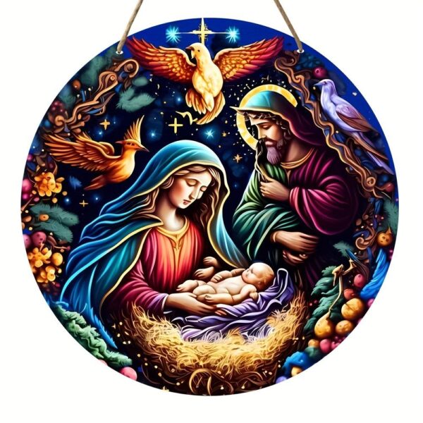 H7b3cc9ff9e244727b42949c01dc446dea Komi Christmas Home Wooden Crafts Door Plate Circular logo Christmas Creative Decoration Plate Home