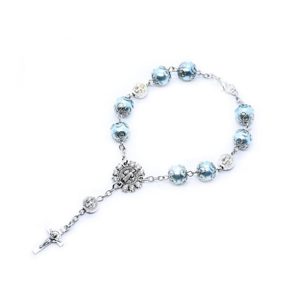 Komi Rosary Bracelets Cross Metal St. Benedict Beads and Glass Pearl Beads Bracelet Car Hanging Hand String for Women