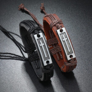 KOMI Braided Cowhide Bracelet Simple Draw Adjust Men's and Women's Cross Bracelet Rope Wholesale