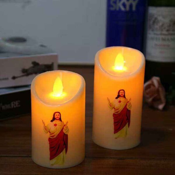 1pc LED Electronic Plastic Candle Light Virgin Jesus Catholic Christian Virgin Jesus Prayer Plastic Candle Light Crafts Wholesale