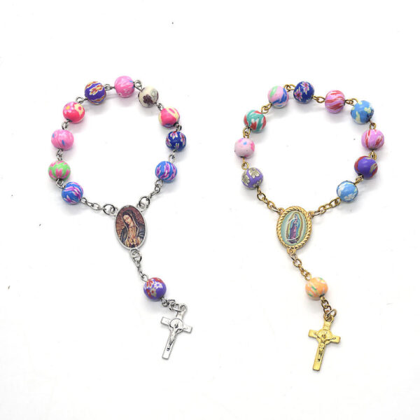 H7e22ba7c4f4a434bb3db7ac8f022d662z Komi Wholesale Rosaries Religious Catholic Polymer Clay Cross Children Jewelry Colorful Rosary Bracelet
