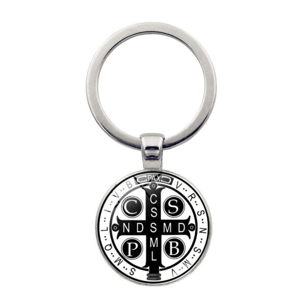 H80ca6a20585b4d93baa3a8fb65c1ce31w Komi Saint Benedict Medallion Keychain Pendant Time Gem Pendant Religious Keychain Pendant