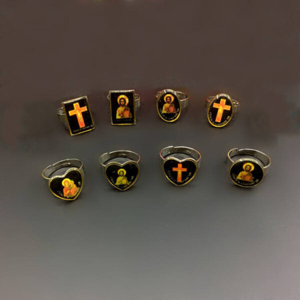 KOMI Titanium Steel Dripping Open Ring Multiple Religious Figures Enamel Rings for Men Women Prayer Gift