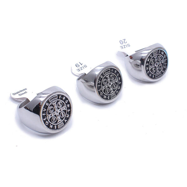 Komi Stainless Steel Religious Ring Jewelry Christian Saint Benedict Cross Men's Rings