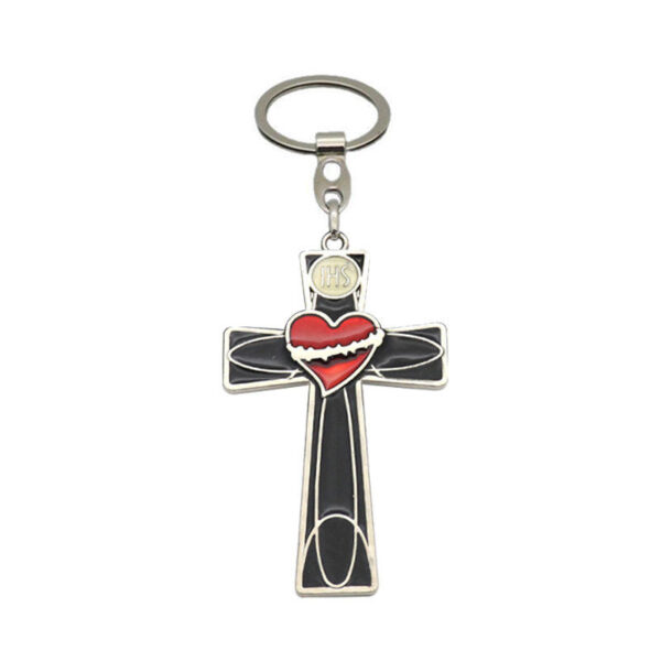 KOMI Christian Cross Keychains for Women Colored Enamel Heart Cross KeyChain for Men Cross Pendant Keyrings for Car Baptism Gift