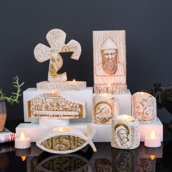 H85e1a750726841388affa39fb2630954J KOMI Home Decorations Polyresin Religious Cross Virgin Mary Pope Sculpture Candlestick Statues Candle Holder for Bar Craft Gift