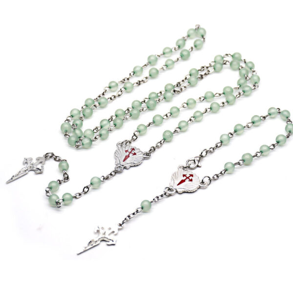 Komi 6mm Cat Eye Beads Rosary Cross Santiago Shell Pendant Curved Needle Prayer Bracelet