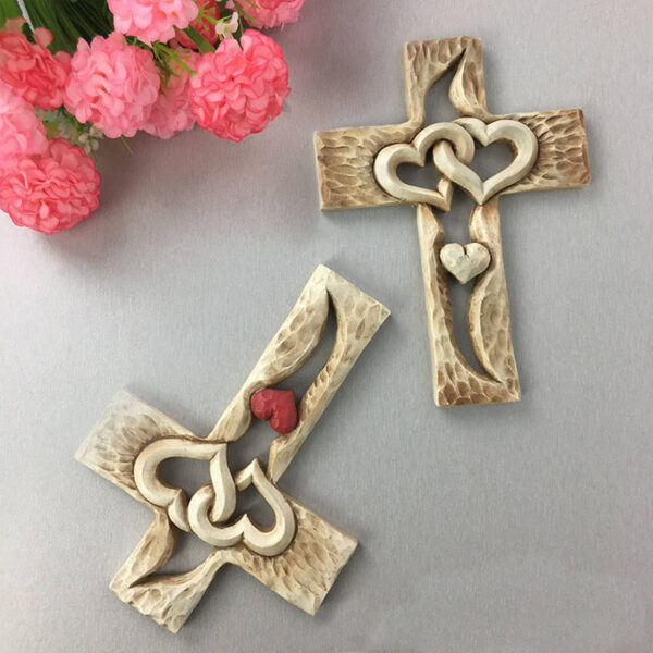 KOMI Gold Metal Heart Cross Hands Holding Home Decoration Love Cross Sculpture Art Crafts Gifts for Wall Hanging Table Standing