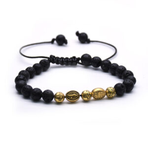 Metal Jesus Beads Black Volcano Rock Lucky Bead Lava Stone Cross Adjustable Bracelet