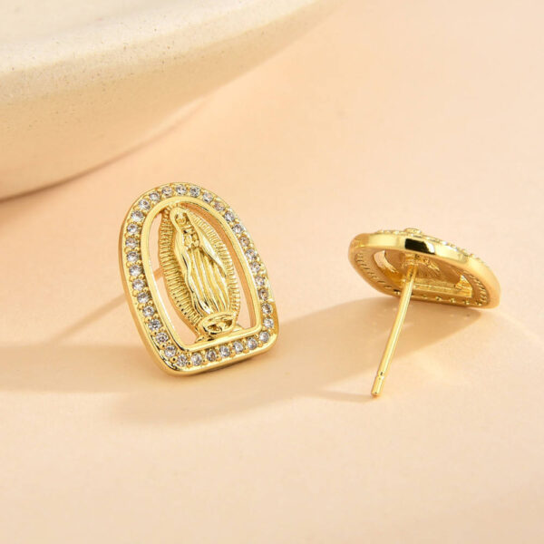 H8932ad2b772247afa48e976f8bb2c37du KOMI 14K Gold Plated CZ Virgin Mary Stud Earrings for Women Hypoallergenic Cubic Zirconia Earrings Studs for Women Jewelry Gifts