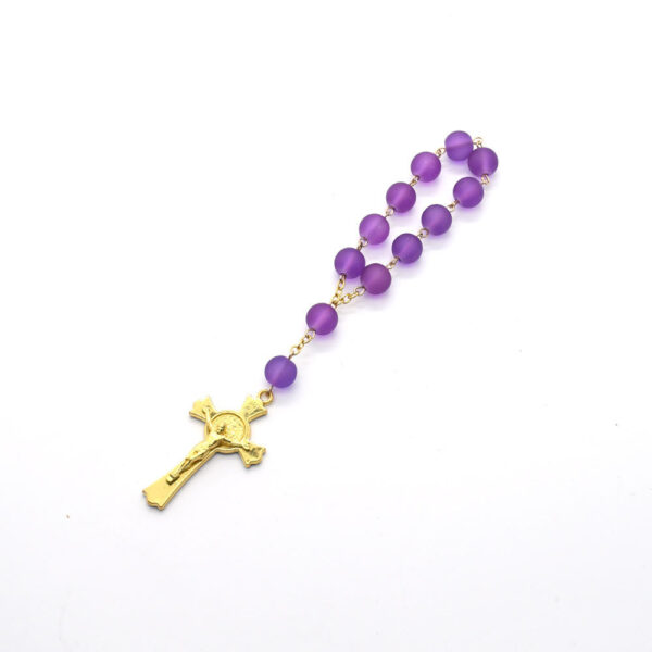 H8965713d294c45e3bc73300a96e8f34fE Komi Wholesale Colorful 6mm Glass Beads Cross Rosay Bracelet Religious Prayer Bracelet Safe Car Accessories Pendant