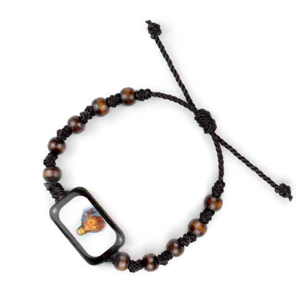 KOMI Natural Wooden Beaded Bracelet String Knotted Holy Family Charms Bracelets Adjustable Catholic String Bangles for Men Women