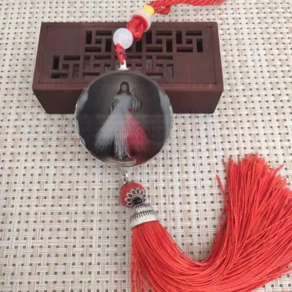 KOMI Wedding Home Decor in Glass Dome with Religious Figures Exquisite Glass Crystal Car Pendant Hanging Ornaments