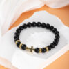KOMI Fashion Hot Selling Natural Stone Beaded Bracelet Black Frosted Gemstone Zircon Cross Beads Wrist Bracelets for Men Women