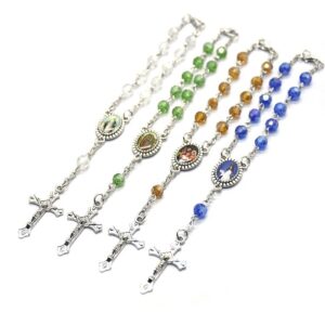 Komi Catholic Colorful Crystal Beads Rosary Bracelet Colorful Image Medal & Jesus Cross for Men Women