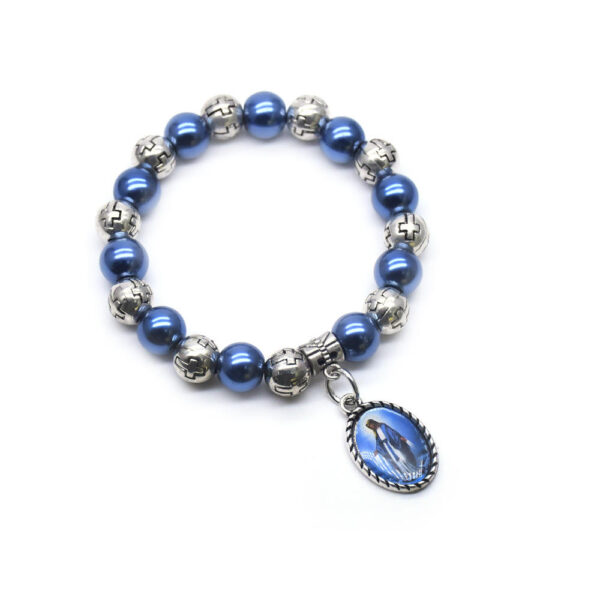 H8d2db88336764d21aec2f4cd7be8be1ep Wholesale Metal Religious Catholic Jewellery Cross Blue Glass Pearl Beads Jesus Pendant Prayer Rosary Bracelet