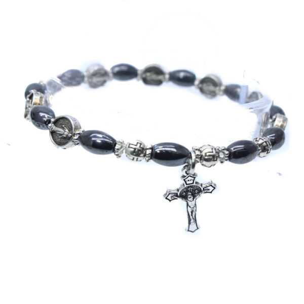 Komi Wholesales Black Christian Jewelry Icon Black Beads Rosary Crucifix Virgin Mary Pendant Bracelet
