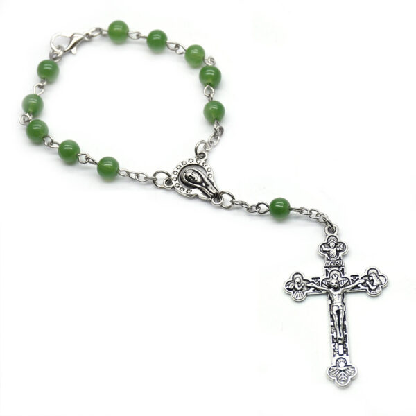 Komi Religious Catholic Green Bead Ring Rosary Communion Gifts Metal Crucifix Pendant Rosary Bracelets