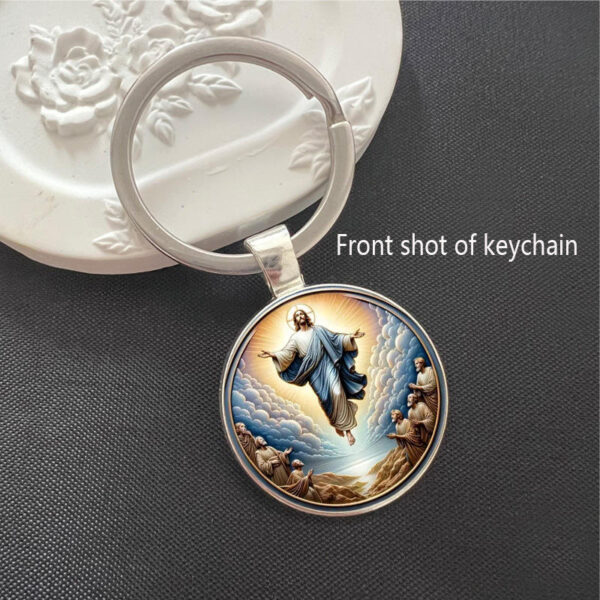 KOMI Christian Baptism Christmas Gifts Christian Keyring for Men Religious Jesus Pattern Glass Pendant Keychain Easter Gift