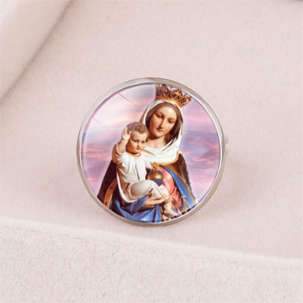 H903f407ed44e4195b6be0e0c58d5736bx Hot Selling Religious Ring Accessories Jesus Virgin Mary Gemstone Open Adjustable Ring Wholesale