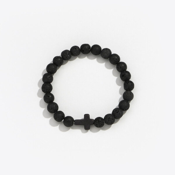 KOMI New Turquoise Black Gallstone Volcanic Stone Bracelet with Cross Elastic Bracelet