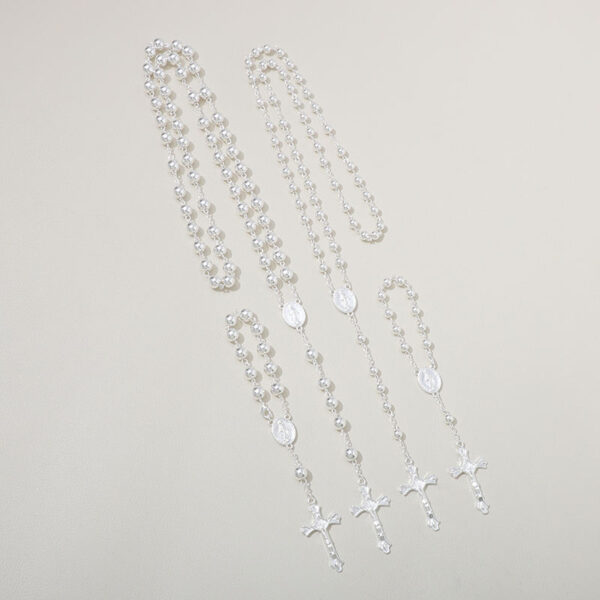 Silver Jesus Cross Pendant Copper Plated 925 Sterling Bright Silver Bead Rosary Virgin Mary Medal Bracelet Religious Jewelry