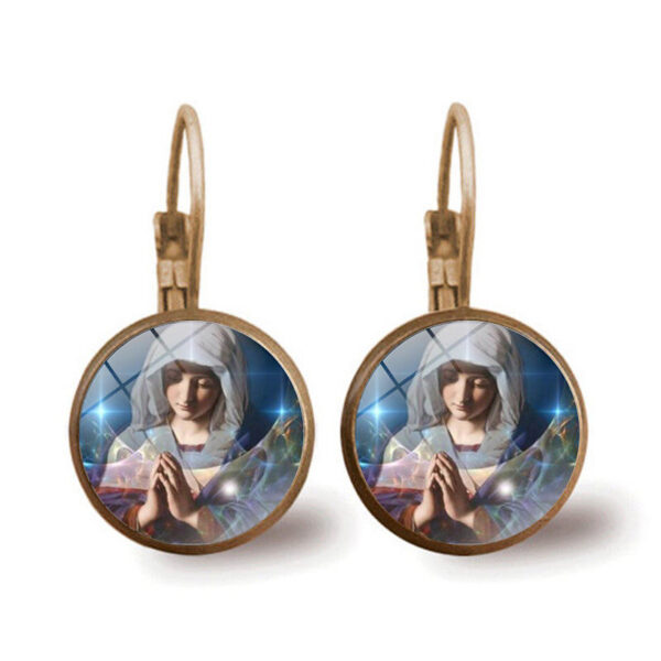 H91a3c123586644d1b7487e1477c07c179 Religious Gift Silver Virgin Mary Coin Stud Earrings Miraculous Medal Earrings for Women Fashion Jewelry Collection