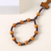 KOMI 8mm Natural Wooden Beads Rosary Bracelet with Wood Cross Charm Hand Bangle Brown Wood Beaded Cuff Bracelets for Men Jewelry