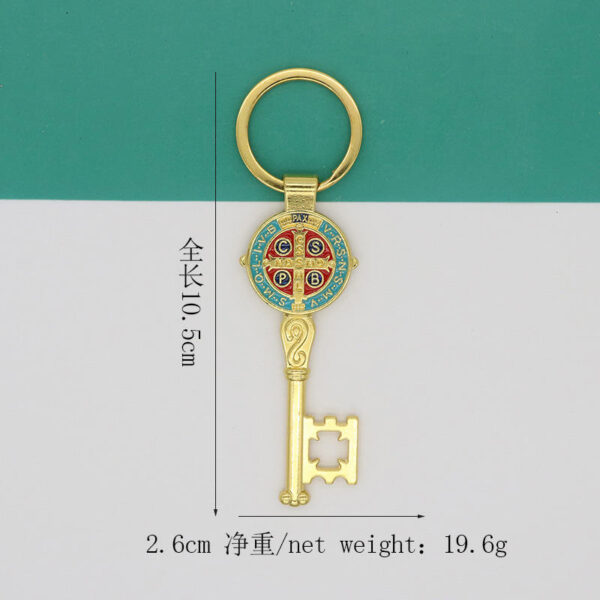 Hot Selling Saint Benedict Medal Key Keychain in Gold Silver Tone Key Pattern Pendant Key Ring Great Gifts