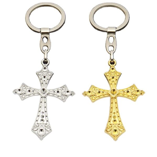 Wholesale Zinc Alloy Crucifix Gold Metal Christian Gifts Keychain Jesus Cross Charms Pendant Keychain Keyring