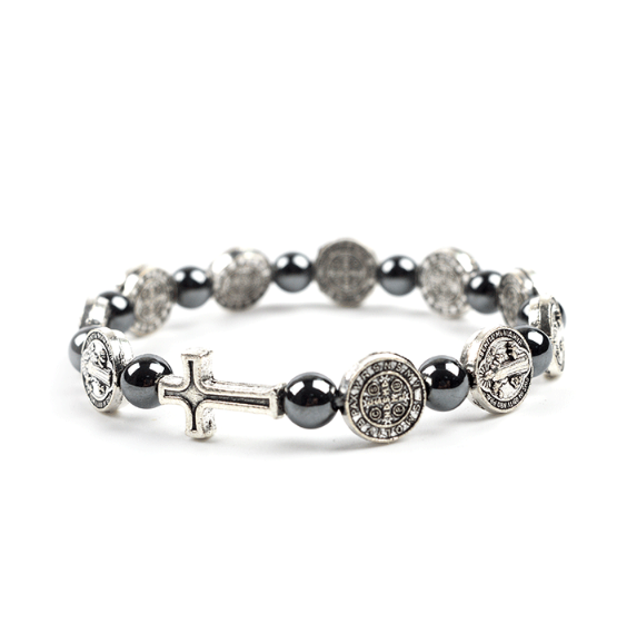 H9790097867c343ad9fedb1fa9bb0d194v Komi Metal Catholic Elasticated Round Rose Alloy Beads Rosary Beads CrossPrayer Bracelet