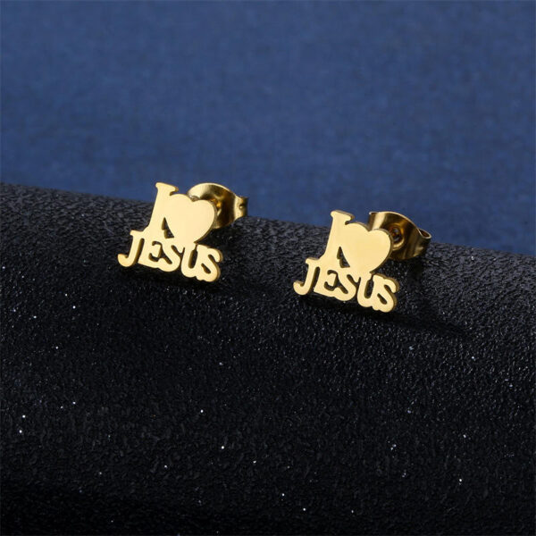 H9802c11702e44bd3bc9d4e2b9bcba38dm KOMI Gold Stainless Steel Stud Earrings Dainty Love Jesus Heart Bear Flower Earrings for Women Girls Birthday Daily Jewelry Gift